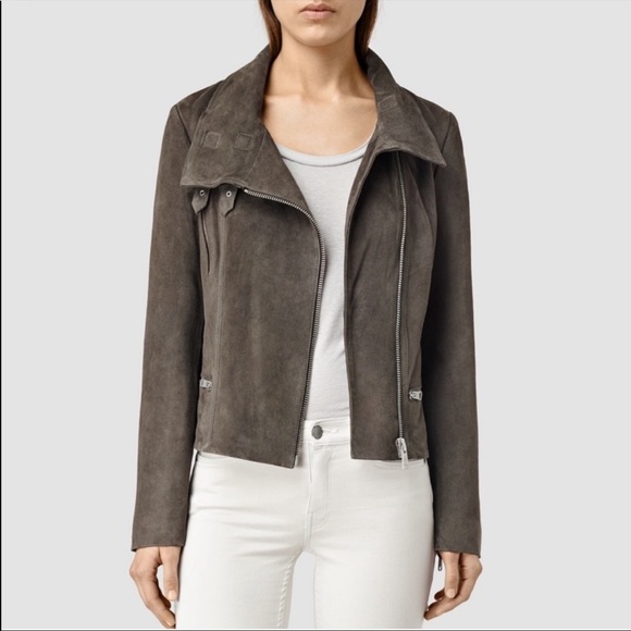 AllSaints Bales Olive Suede Biker jacket 6 - Picture 7 of 7
